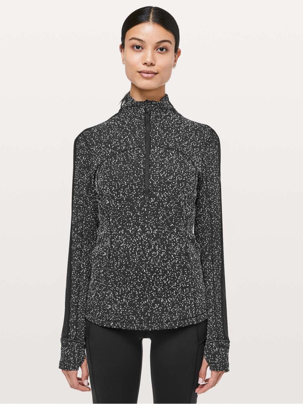 Lululemon Run Briskly 1/2 Zip Jacket in Magnetized Jacquard Black White